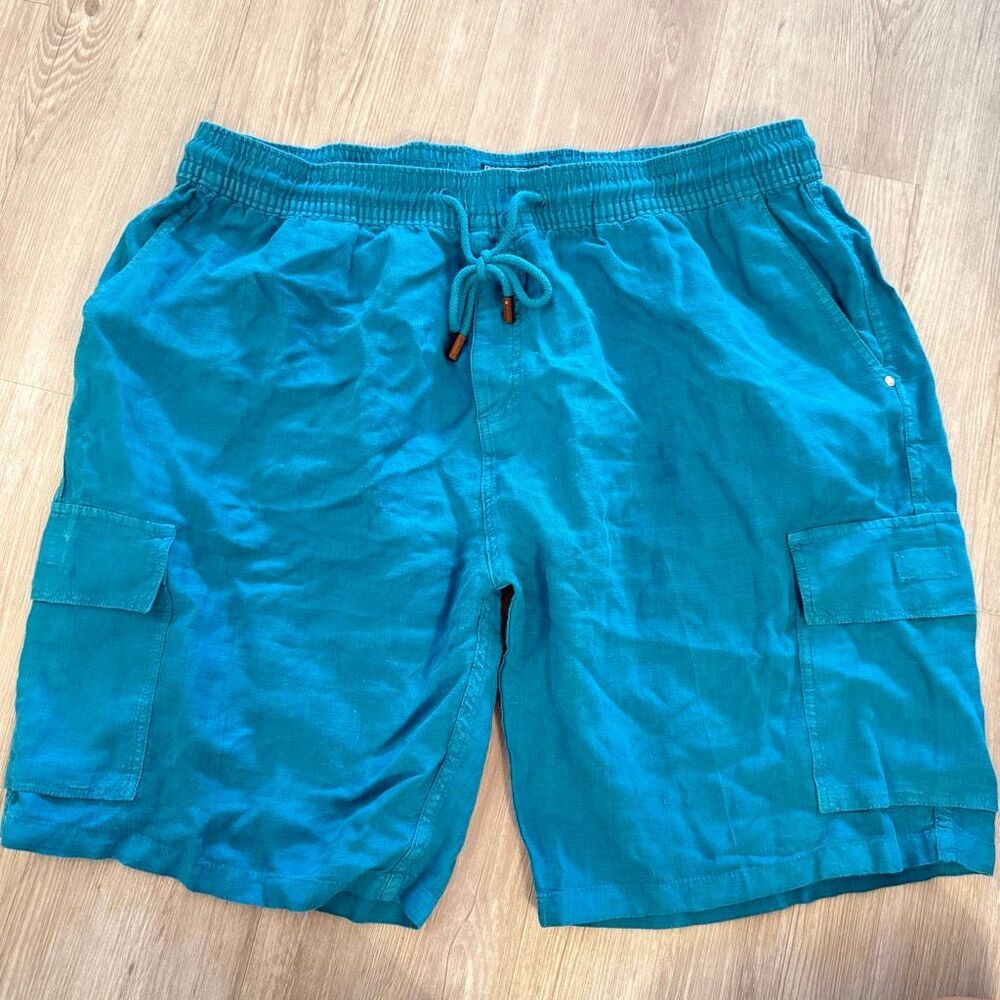 Vilebrequin Men's Linen Drawstring Cargo Shorts teal size XXXL